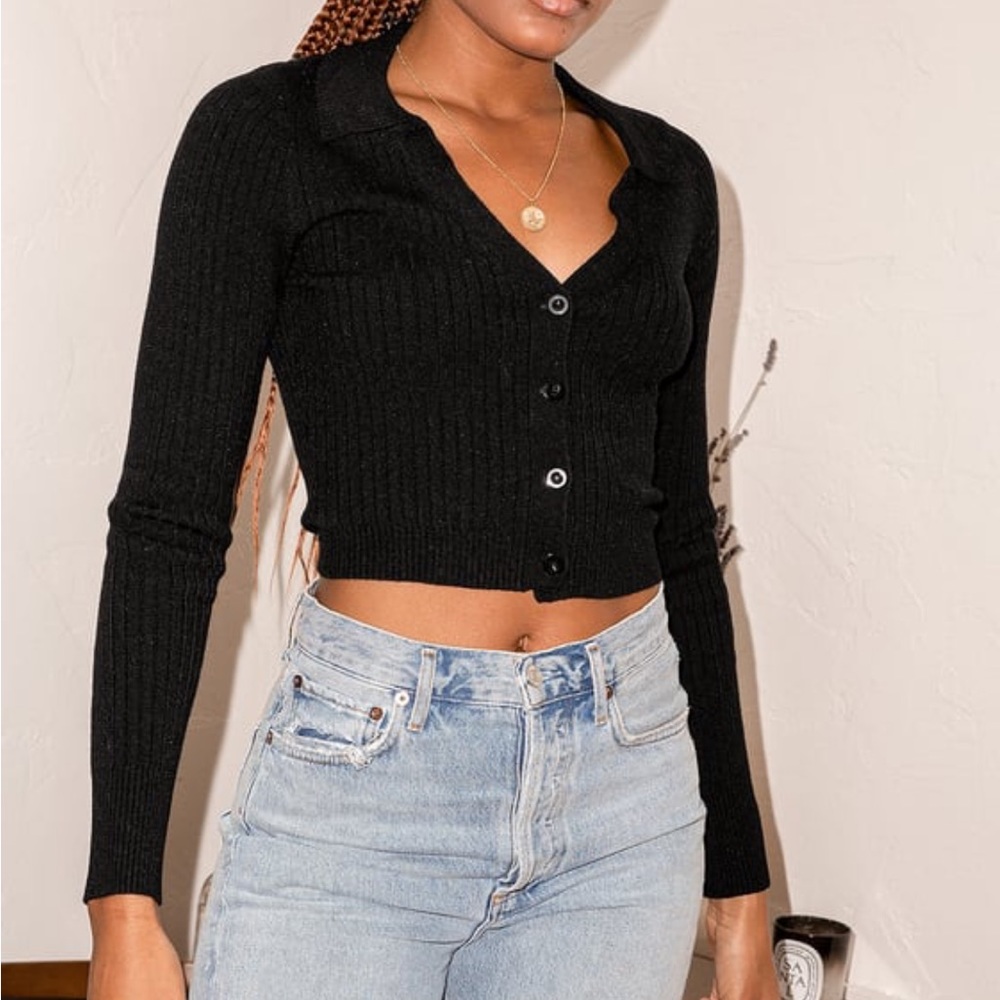 Black Cropped Sweater Ribbed Lulus
